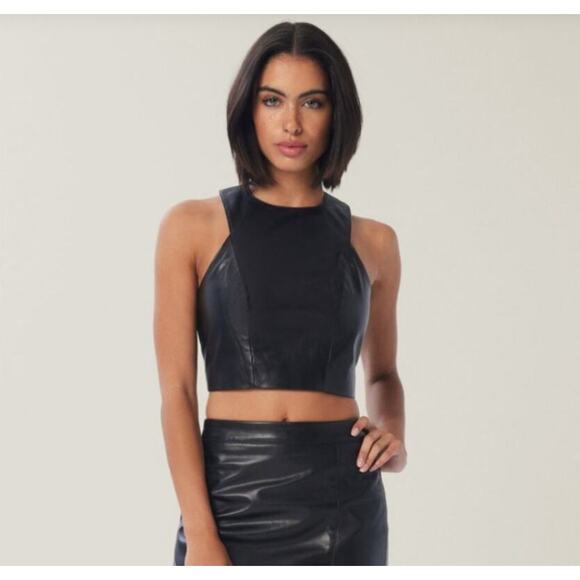 Lita By Ciara Black Leather Top Racer Back 100% lamb Leather NWT - Picture 1 of 8